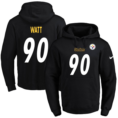 Nike Steelers #90 T. J. Watt Black Name & Number Pullover NFL Hoodie - Click Image to Close